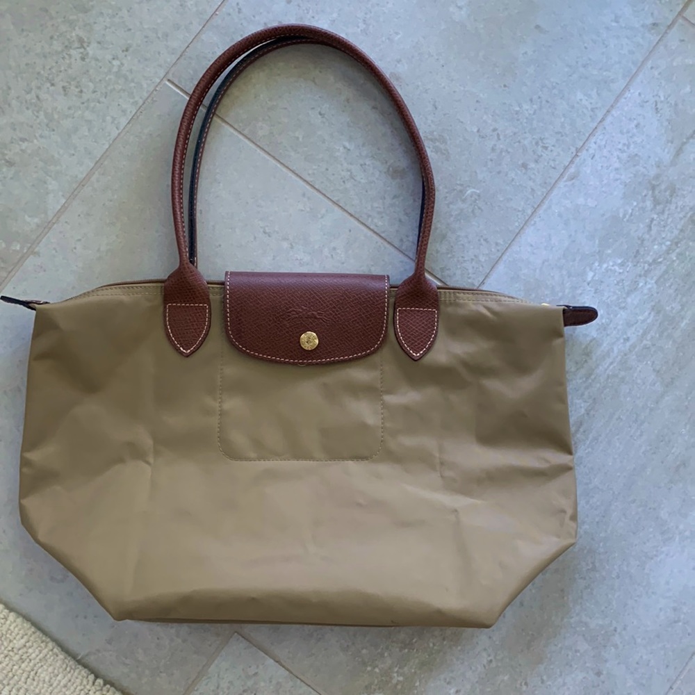 Longchamp Tan Tote Bag with Durable Nylon and Leather Trim